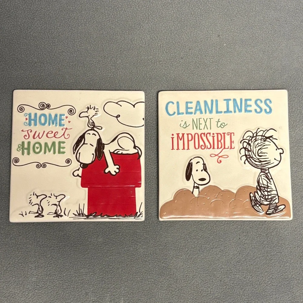 Hallmark Peanuts Ceramic Wall Plaques Set of 2 Snoopy Pigpen Home Decor Art